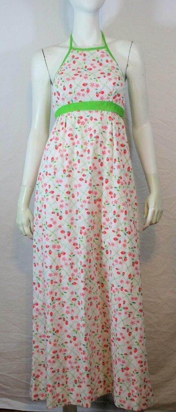 Vtg 60s Strawberry Eyelet Lace Maxi Boho Dress
